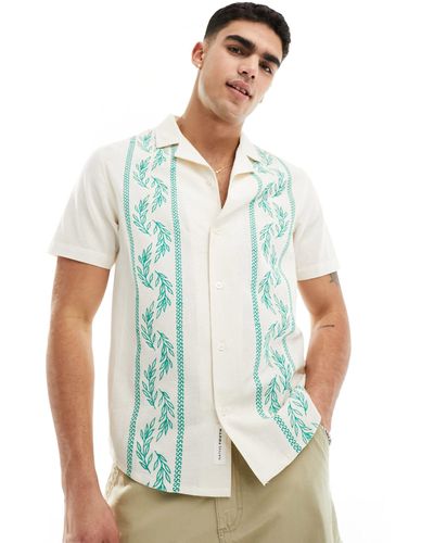 Another Influence Linen Mix Embroidery Revere Collar Shirt - White