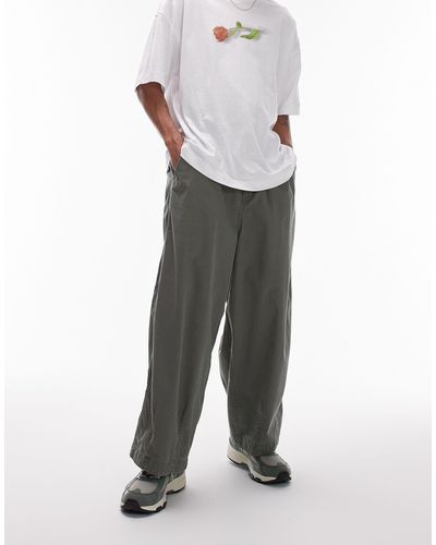 TOPMAN Pantalon raccourci oversize - kaki - Gris