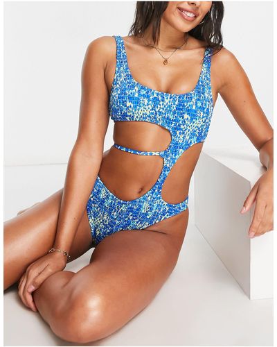 Candypants Cut Out Shirred Swimsuit - Blue