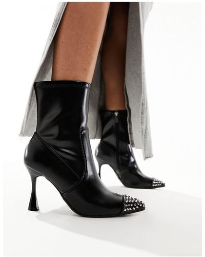 River Island Heeled Ankle Boot With Studded Toe - Black