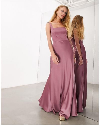 ASOS Bridesmaid Satin Square Neck Maxi Dress - Pink