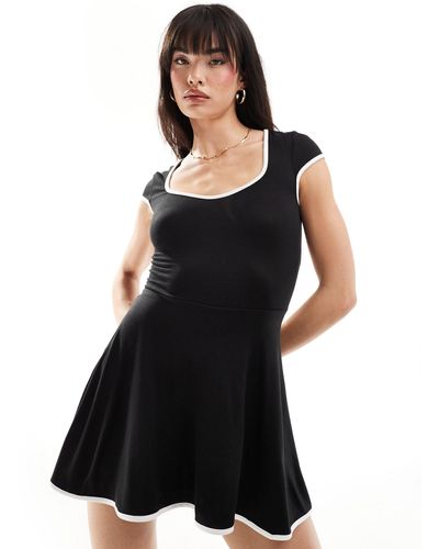 ASOS Sweetheart Neckline Mini Dress With Contrast Binding And Cutout Back Detail - Black