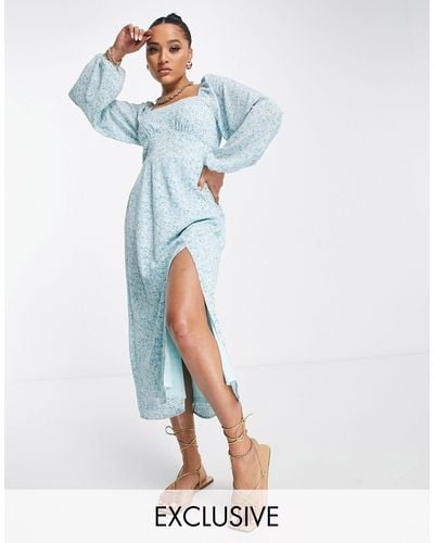 Missguided Midaxi Smock Dress With Shirred Back - Blue