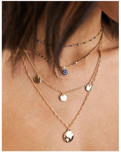 ASOS Pack Of 4 Necklaces With Disk And Eye Charm Detail - Black