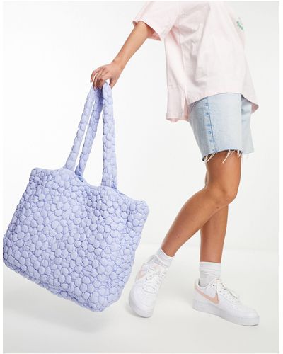 Daisy Street Floral Stitch Padded Tote Bag - White