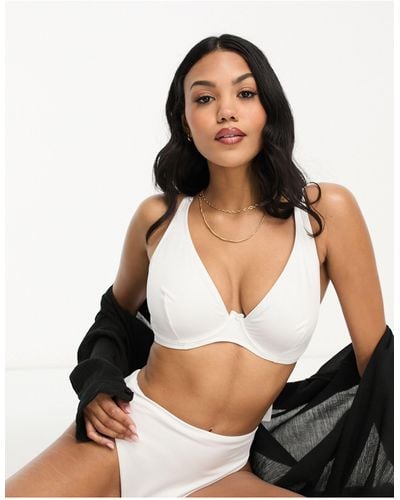 ASOS Fuller Bust Mix And Match Rib Step Front Underwired Bikini Top in  White