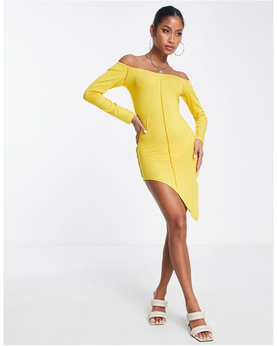 I Saw It First Bardot Exposed Seam Dress - Yellow