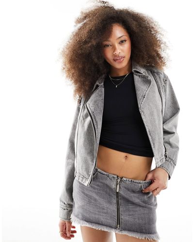 Miss Selfridge Giacca stile biker taglio corto - Grigio