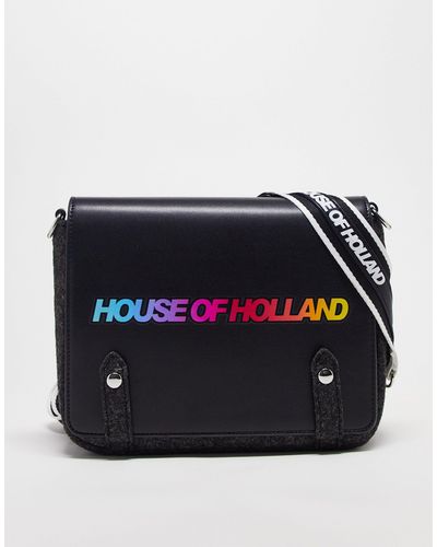 House of Holland Borsa a cartella nera con logo - Blu