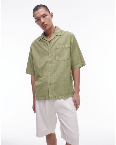 TOPMAN Short Sleeve Relaxed Washed Shirt - Green