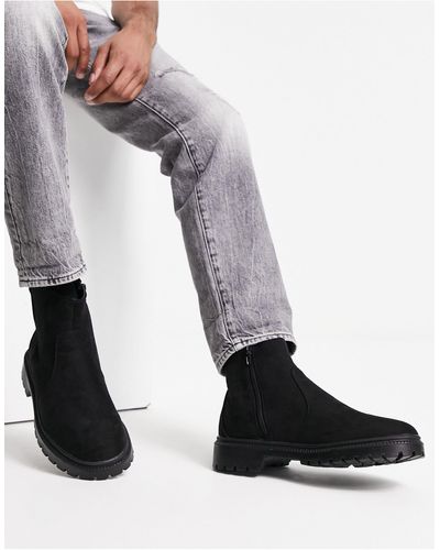 New Look Chunky Faux Suede Chelsea Boots - Gray