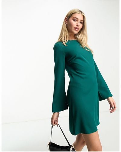 New Look Flare Sleeve Mini Dress - Green