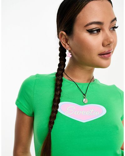 Noisy May T-shirt corta con stampa di cuore - Verde