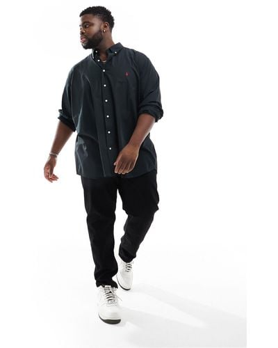 Polo Ralph Lauren Big & Tall Icon Logo Stretch Poplin Shirt Classic Oversized Fit - Black