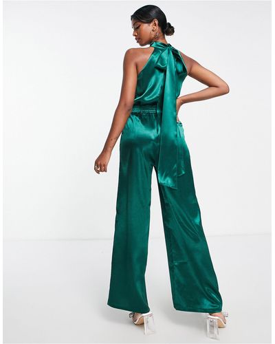 Little Mistress High Neck Satin Jumpsuit - Blue