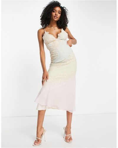 ASOS Pastel Bias Soft Midi Dress With Delicate Lace Inserts - Multicolor