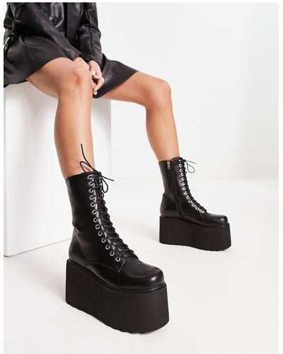 LAMODA Platform Lace Up Ankle Boot - Black