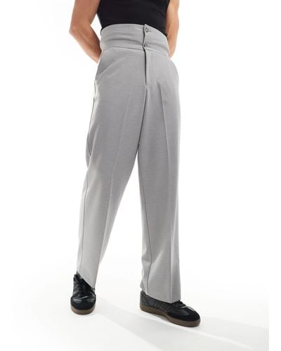 ASOS Smart Wide Leg Pants With Contrast Waistband - Gray