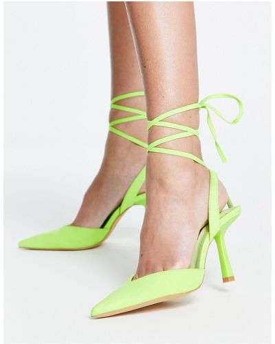 London Rebel Tie Leg Mid Heel Shoes - Green