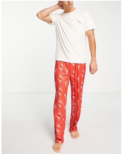 Loungeable Giraffe Long Pajama Set - Red