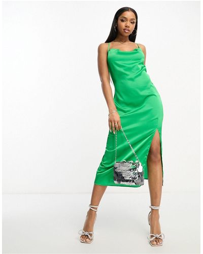 In The Style Exclusive Satin Cowl Neck Midaxi Dress - Green