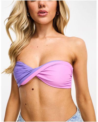 Noisy May Top bikini a fascia lilla e rosa con incrocio - Viola