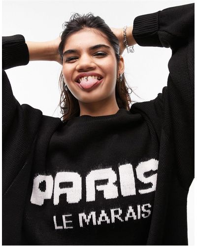 TOPSHOP Knitted Paris Sweat Sweater - Black