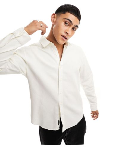 Pull&Bear Long Sleeve Waffle Shirt - White
