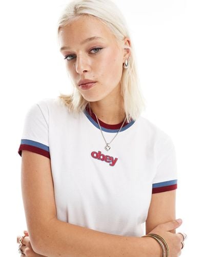 Obey Retro Ringer Branded T-shirt - White