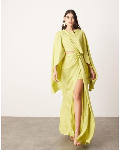 ASOS Volume Flare Sleeve Grecian Cut Out Maxi Dress - Yellow