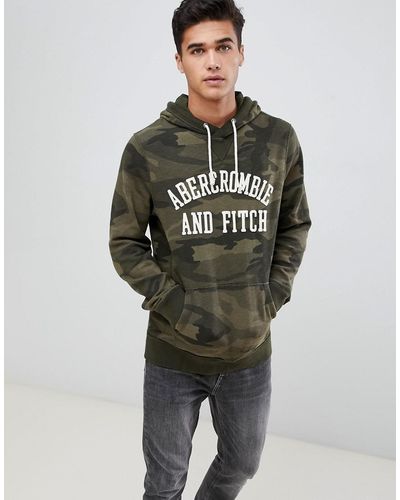 Abercrombie & Fitch Icon Logo Camo Print Hoodie In Green