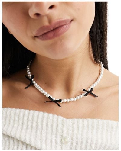 ASOS Necklace With Faux Pearl And Black Bow Detail