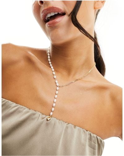 True Decadence Pearl And Chain Necklace With Heart Pendant - Brown