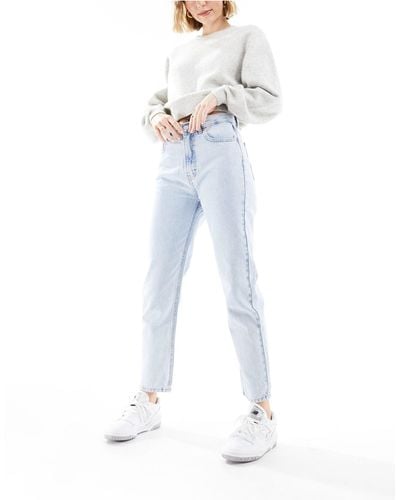 Pull&Bear Mom jeans a vita alta azzurri - Bianco