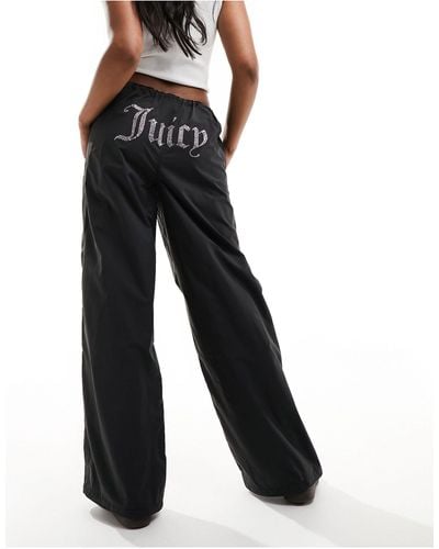 Juicy Couture Diamante Nylon Parachute Trousers - Black