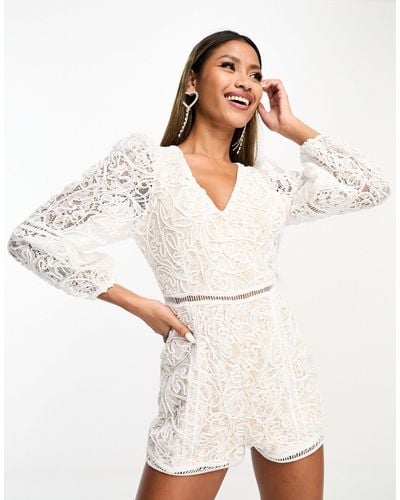 Naanaa Embroidered V-neck Playsuit - Natural