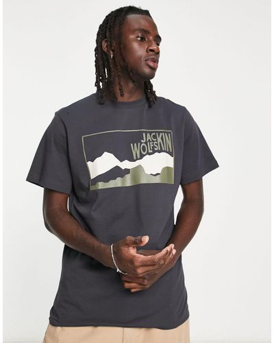 Jack Wolfskin Camiseta negra con estampado en el pecho ausblick - Gris