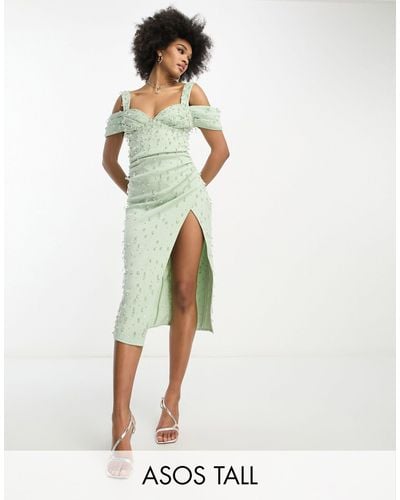ASOS Asos Design Tall Sweetheart Neckline Sequin Embellished Pencil Midi Dress - Green