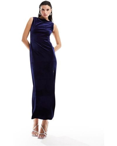 Nobody's Child Bodycon Velvet Midi Dress With Thigh Split - Blue