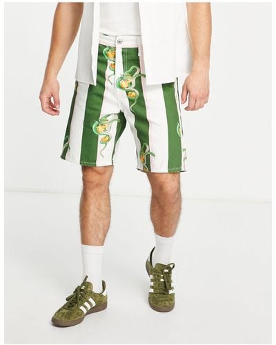 Jack & Jones Pantalones cortos vaqueros a rayas verdes con estampado
