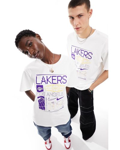 Nike Basketball Nba unisex la - t-shirt unisex bianca con stampa lakers multicolore - Bianco