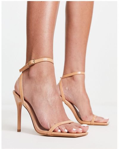 Truffle Collection Barely There Square Toe Stilletto Heeled Sandals - Pink