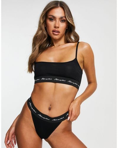 Missguided Jersey Thong With Logo Band - Black