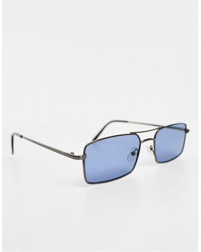 ASOS Slim Square Aviator Sunglasses With Navy Lens - Black