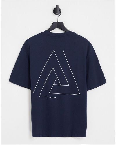 SELECTED Camiseta extragrande con estampado triangular triple - Azul