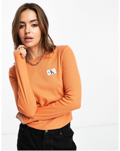 Calvin Klein – langärmliges, geripptes oberteil - Orange
