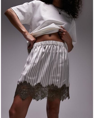 TOPSHOP Satin Lace Petticoat Mini Skirt - Grey