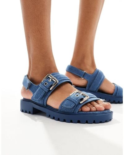 London Rebel Double Buckle Chunky Sandals - Blue