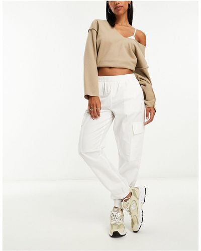 ASOS Pantaloni cargo con fondo elasticizzato color pietra - Bianco
