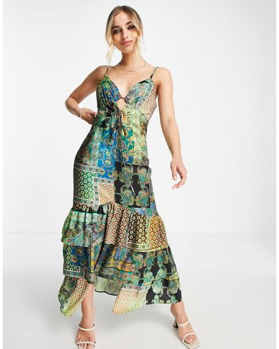 TOPSHOP Printed Satin Maxi Dress With Ruffle Hem - Multicolour